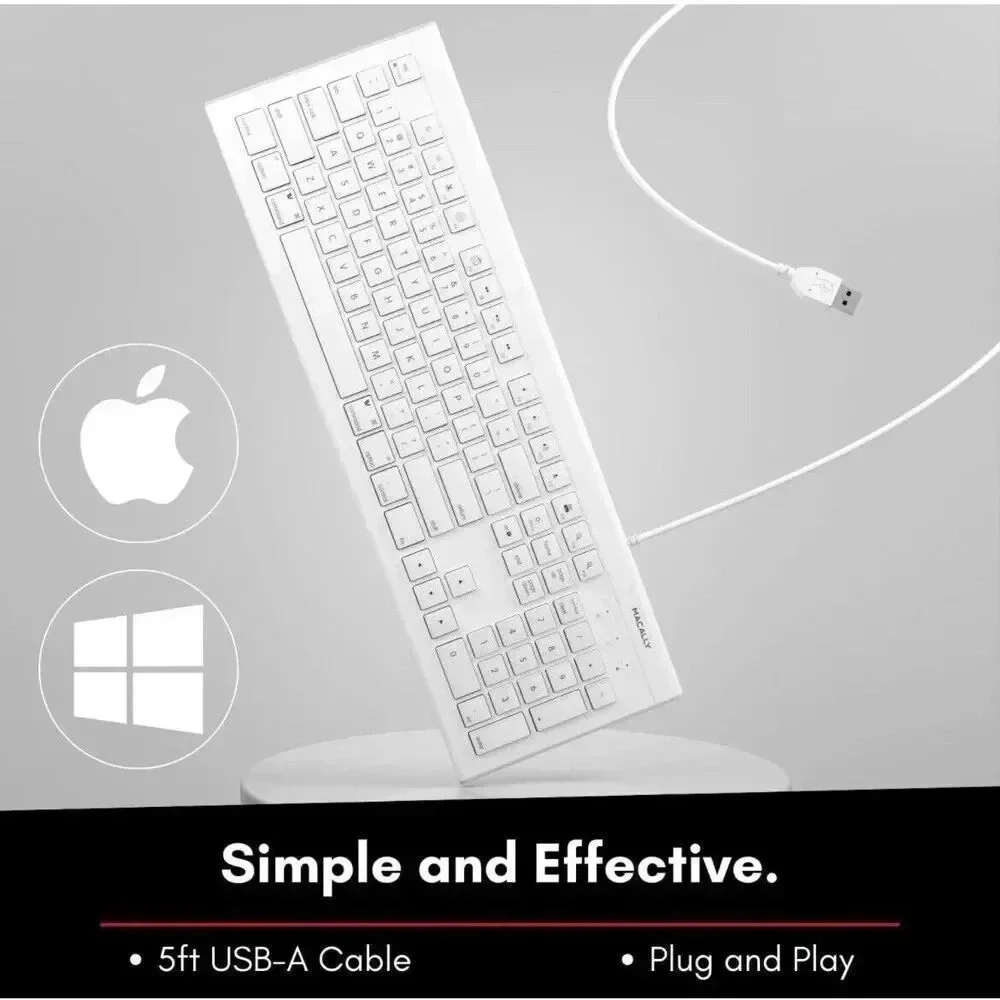 Macally 104 Key Full Size USB Keyboard For MAC & PC with‎ 15 Shortcut Keys MKEYE